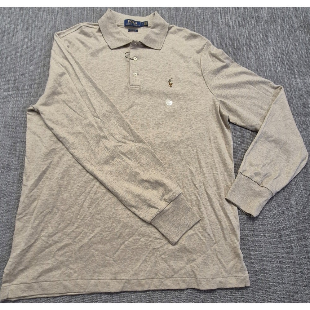 Polo Ralph Lauren men's M Long Sleeve Polo Shirt Classic Fit Tan 100% Cotton NWT - Picture 1 of 16